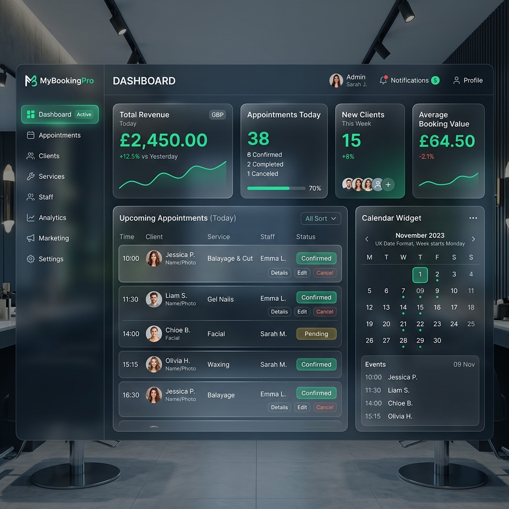 MyBookingPro Dashboard Interface